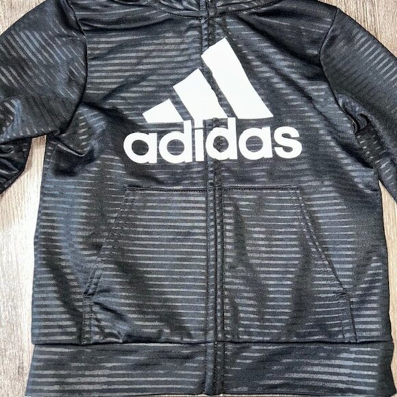 Adidas Track Jacket Warm Up Top 3T Toddler Black Full Zip Logo 100% Polyester - Picture 2 of 4
